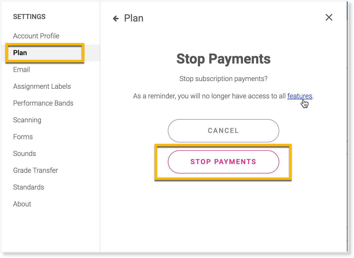 Teacher Premium Settings Plan Stop Payments.png