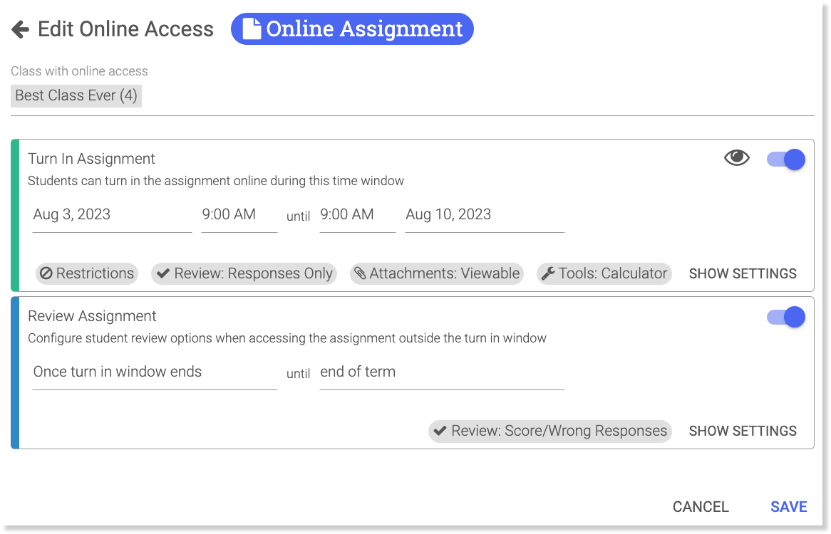 Edit Online Access - Turn In and Review Settings.png